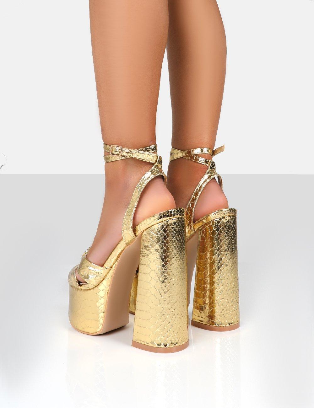 gold heels thick heel