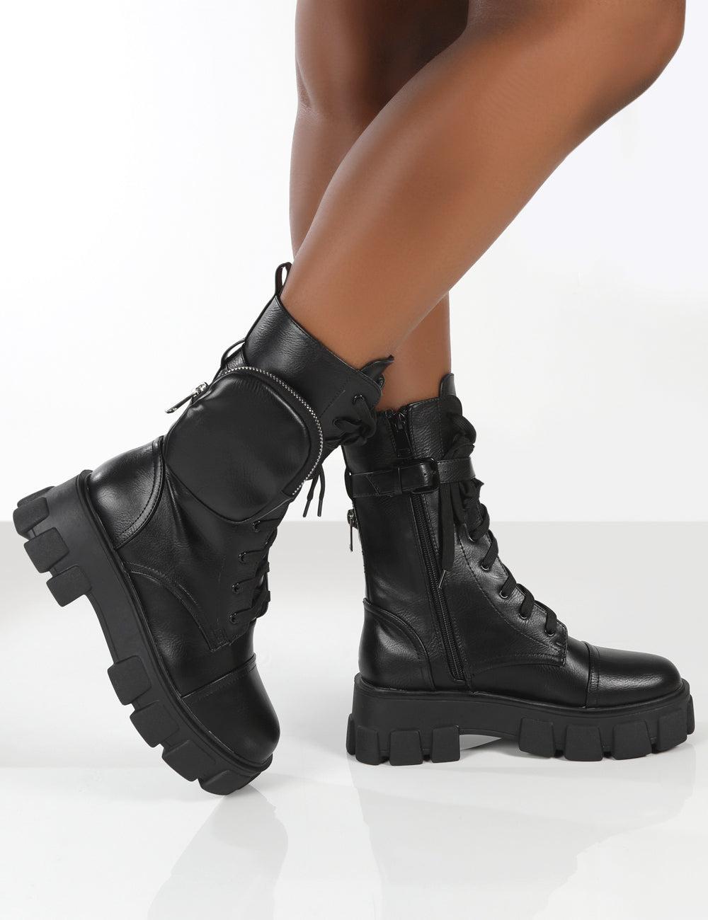 Public Desire Intention Black Platform Chunky Sole Pouch Ankle Boots | Lyst
