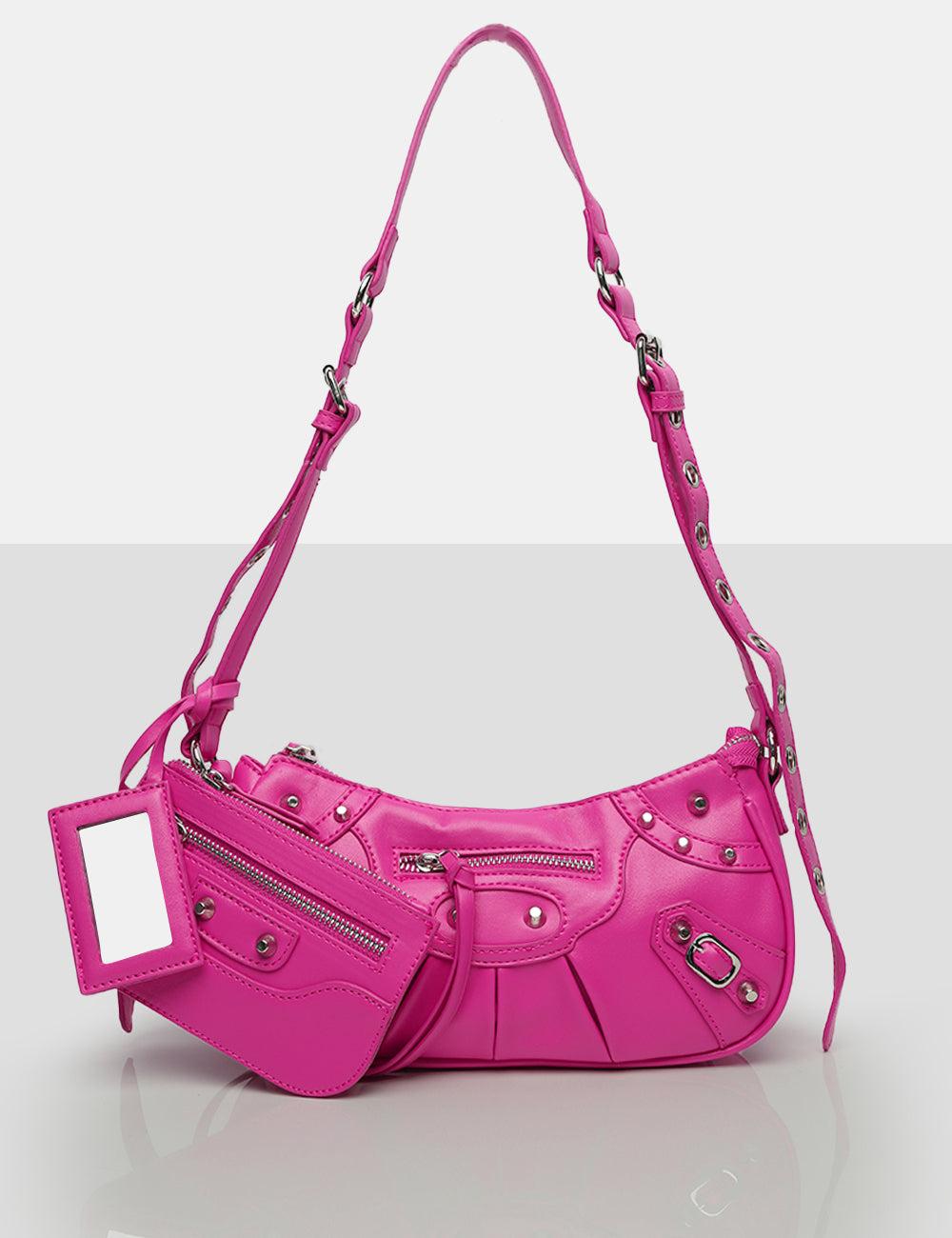 Public Desire The Trackstar Bright Pink Pu Studded Mirror Zip Detail Handbag  | Lyst