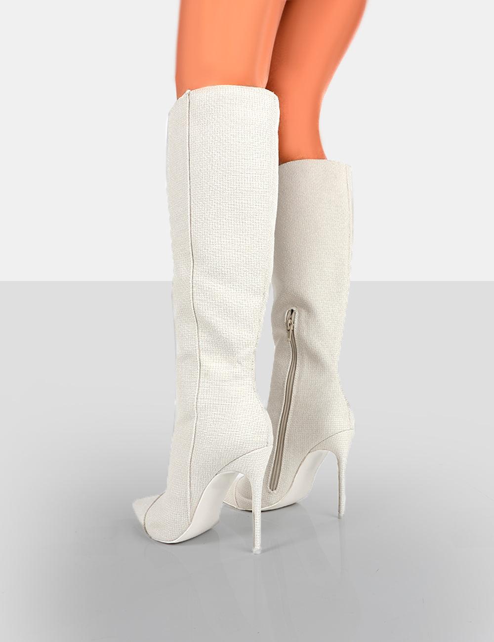 ecru knee high boots