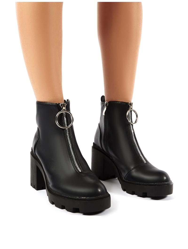 black pu ankle boots