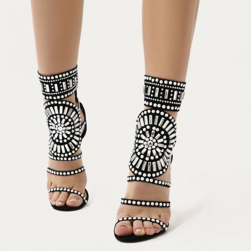 Public Desire Cleopatra Embellished Stiletto Heels In Black Faux Suede -  Lyst