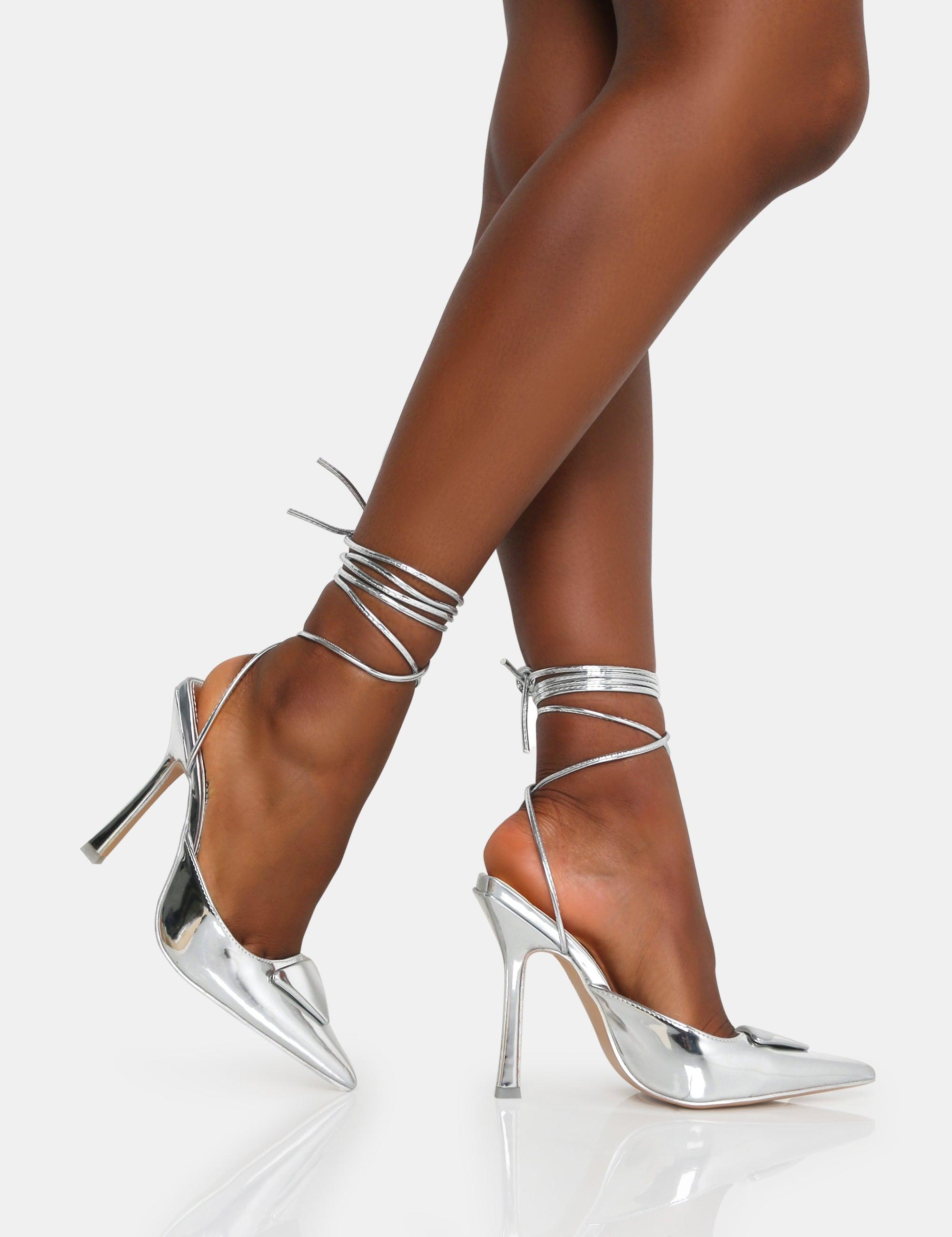 Wildside White Strappy Lace up Mid Stiletto Heels – The Kaycee Store