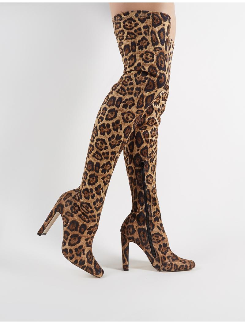 leopard print over knee boots