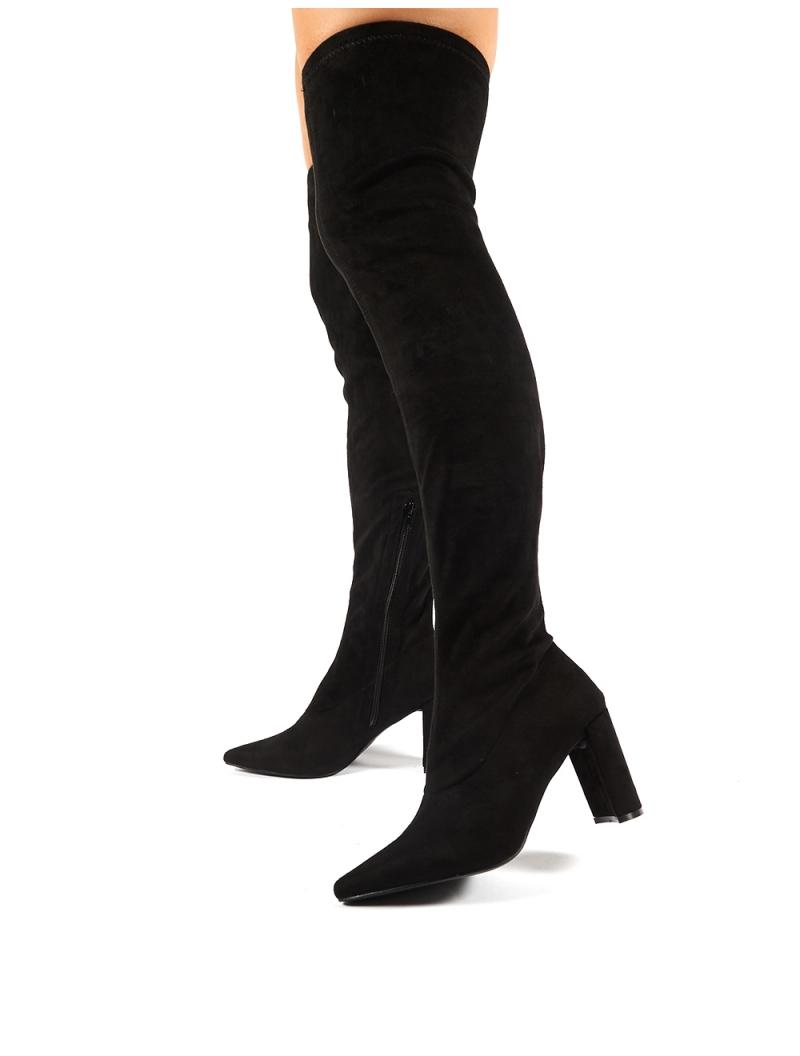 ladies black knee high suede boots