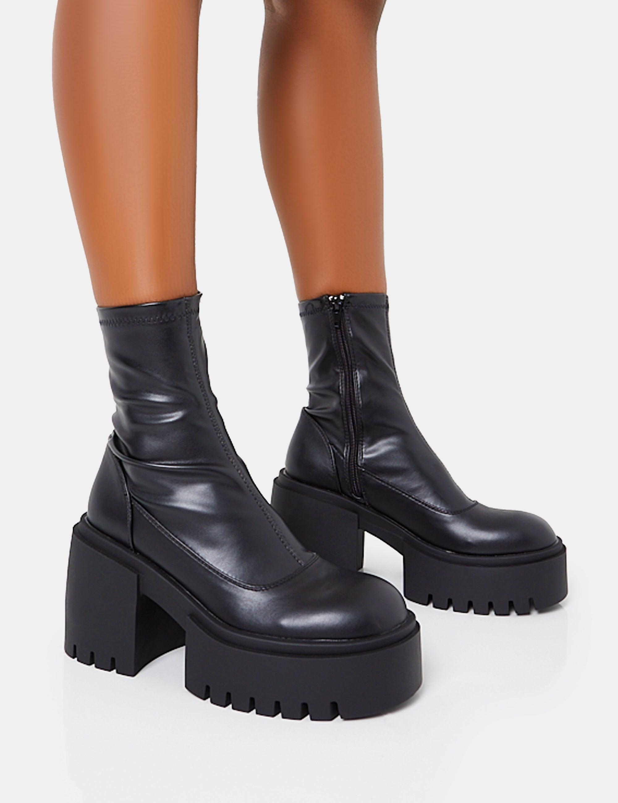 Public Desire Demeter Black Pu Chunky Heeled Platform Ankle Boots Lyst UK