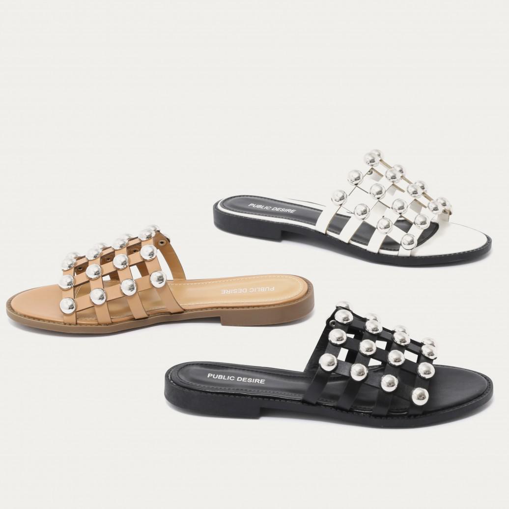 black flat sandals with pearls