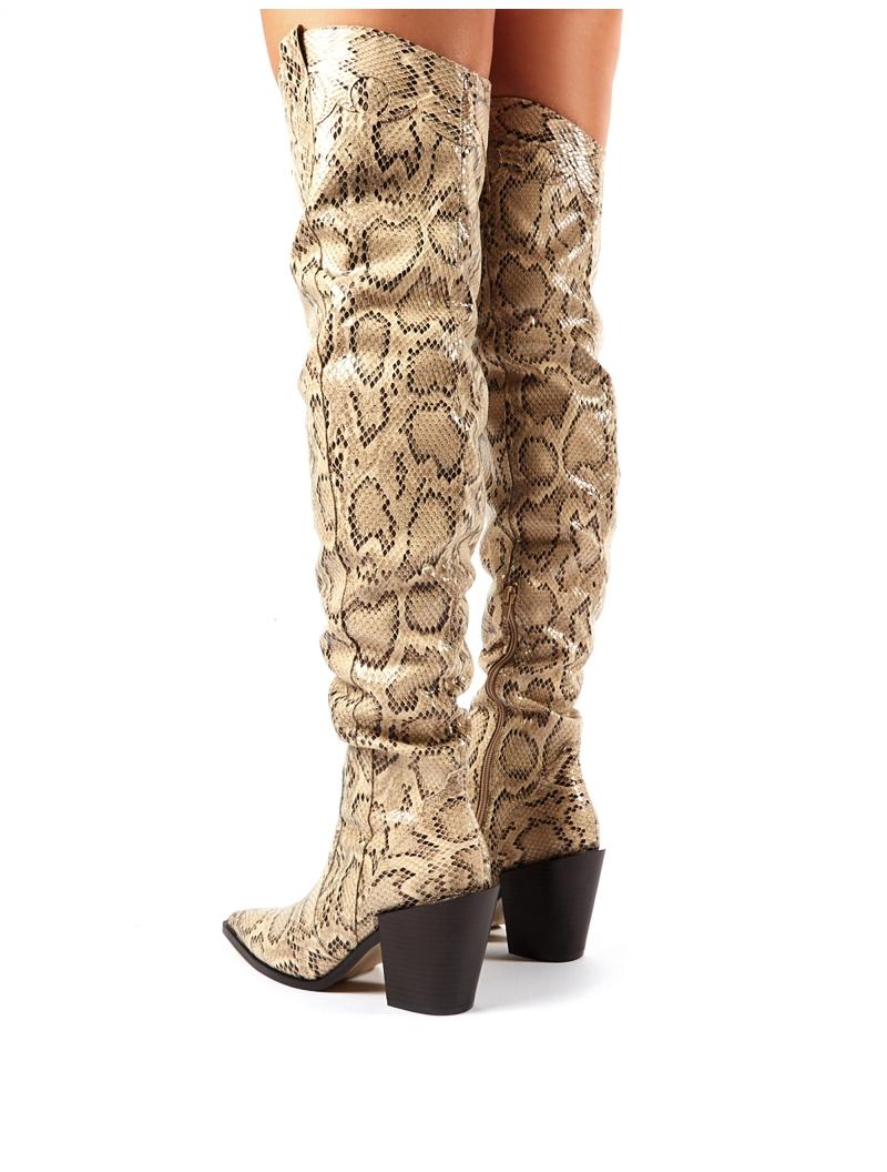 block heel snakeskin booties