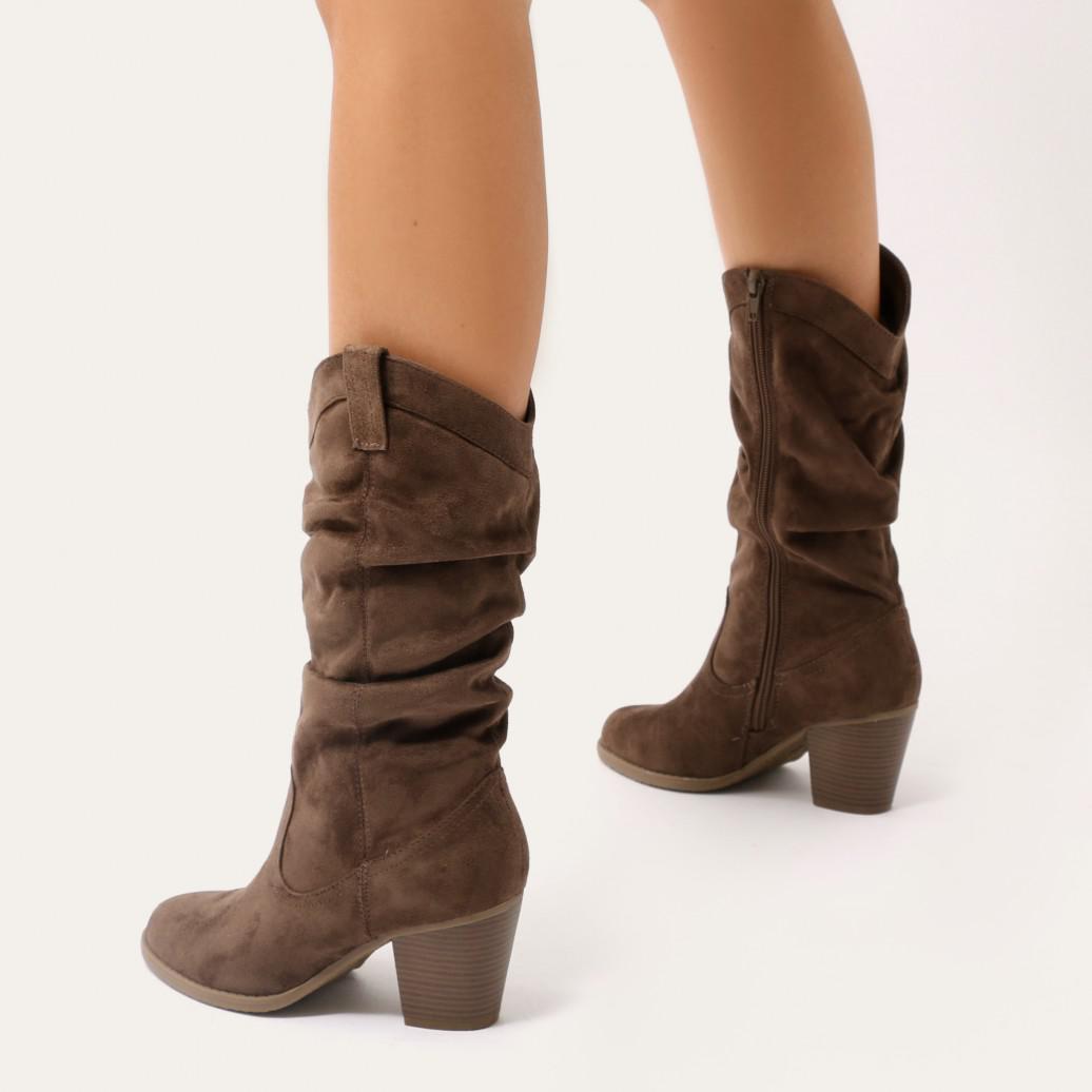 Public Desire Kinsley Western Slouch Ankle Boots In Brown Faux Suede - Lyst