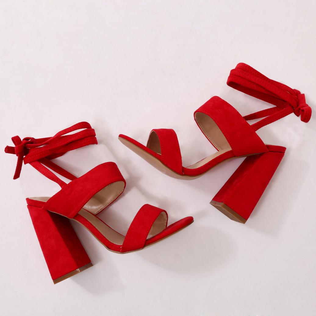 lace up block heels red