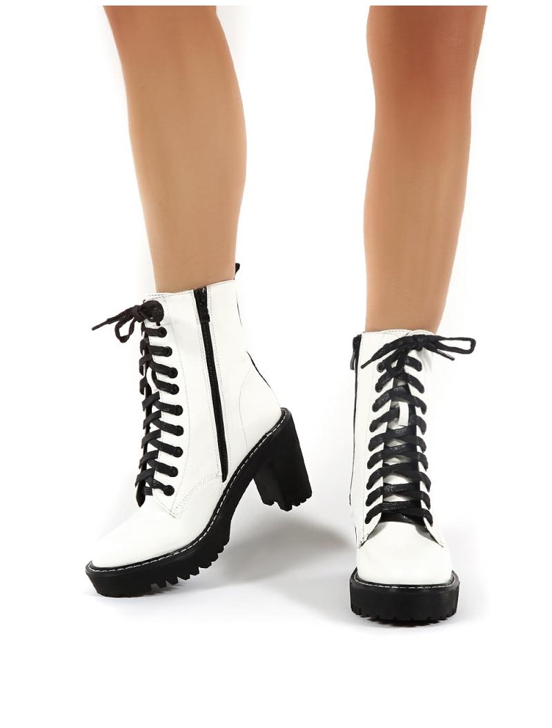 white chunky heeled boots