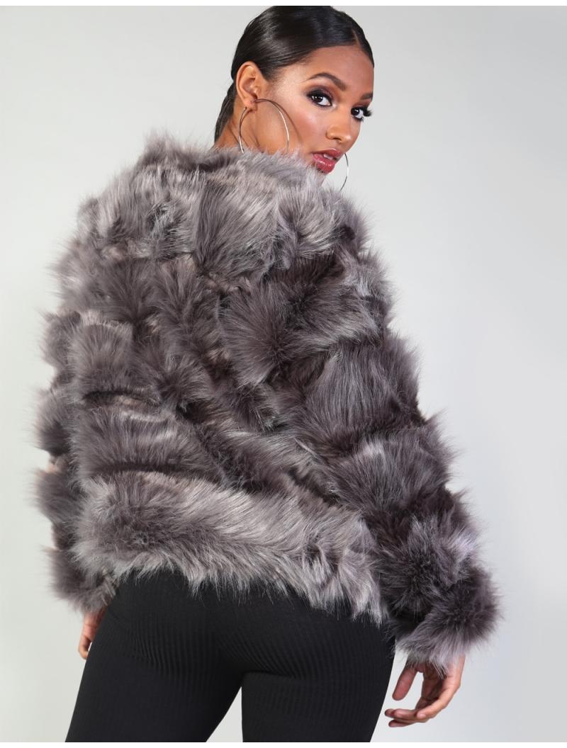 dark grey fur jacket