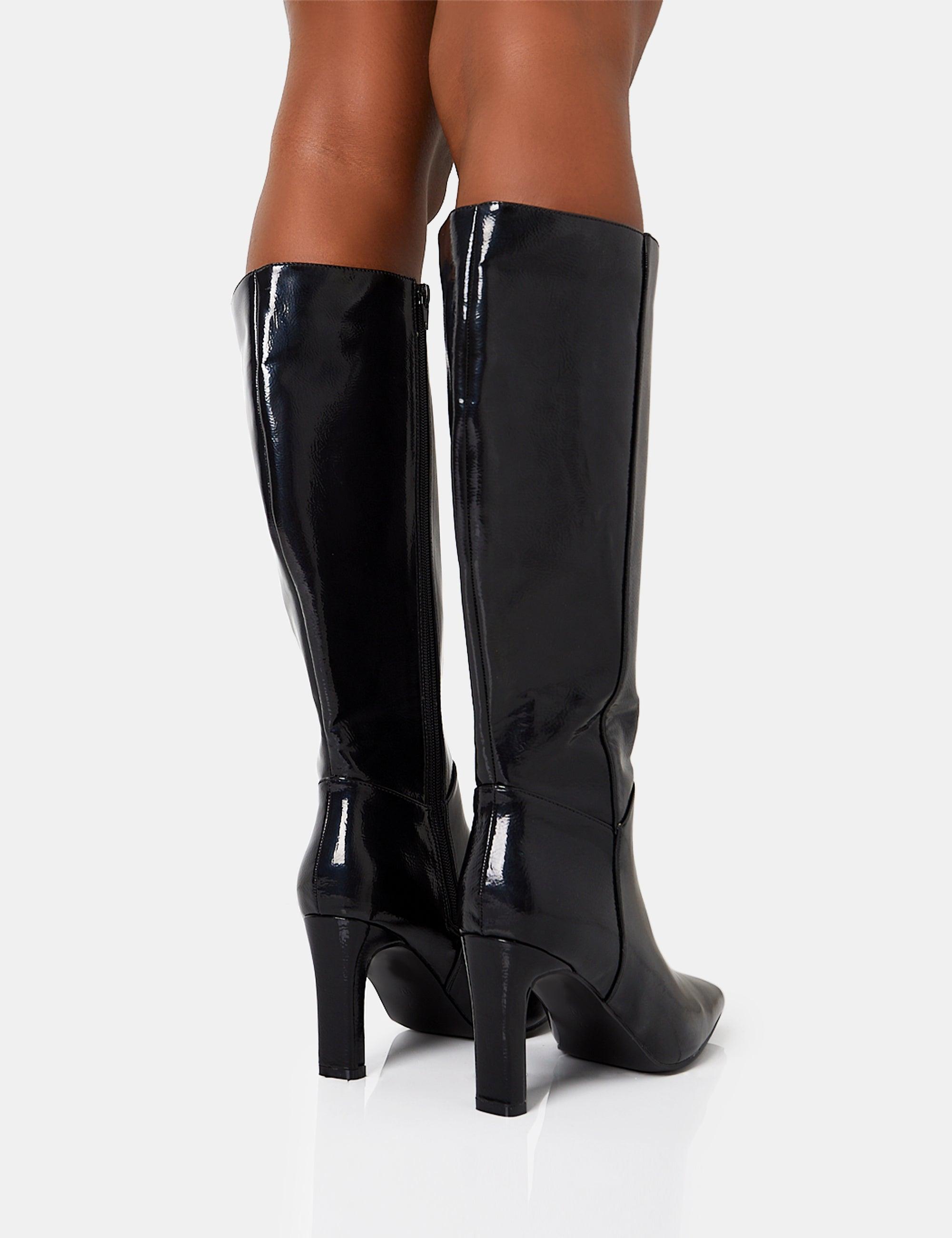 Block Heel Knee High Boots Slim Fashion Womens High Block Heel Zip