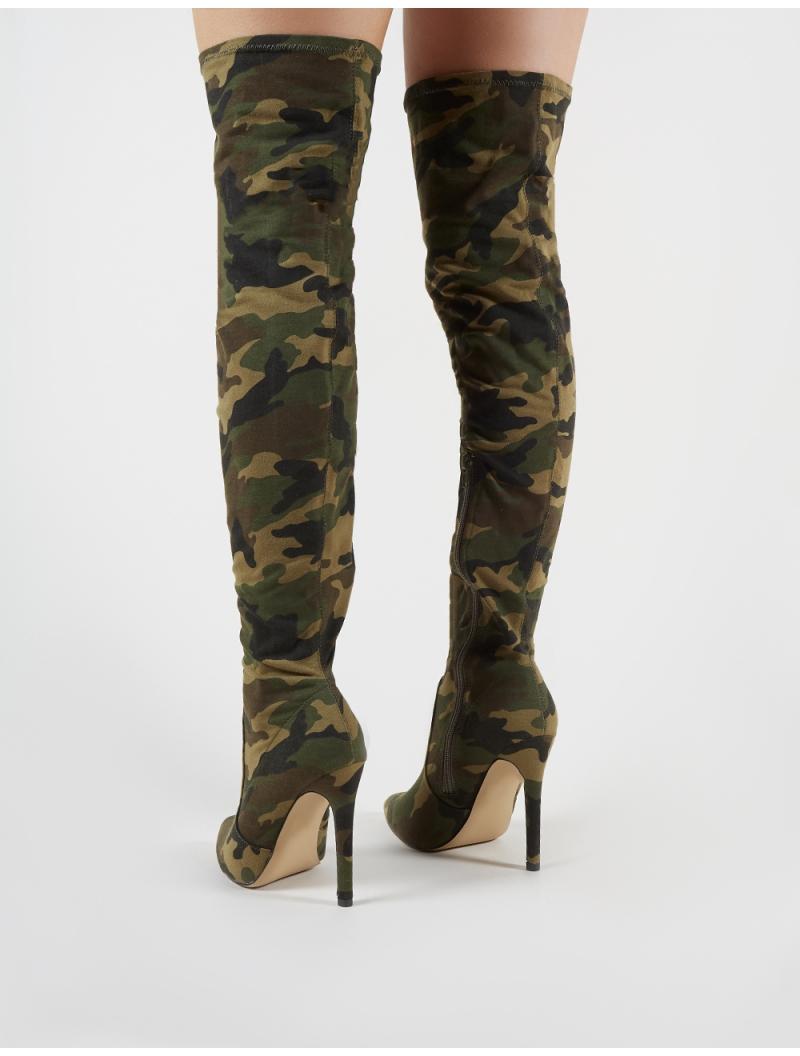 Perfekt synge Norm Public Desire Ruthless Over The Knee Boots In Camo Print in Green | Lyst