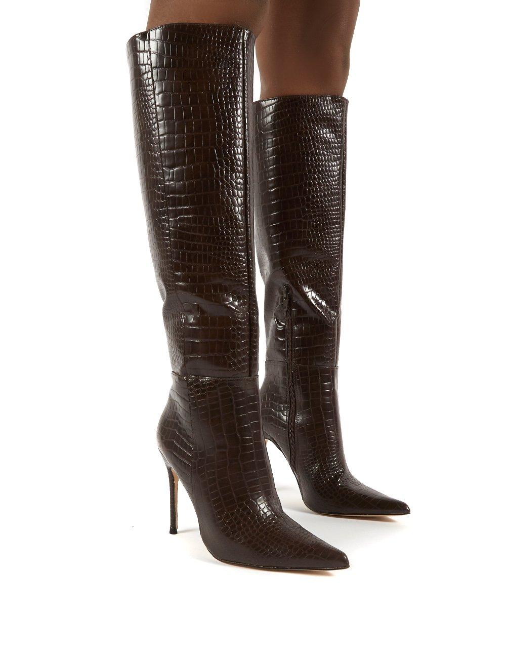 croc knee high boots brown