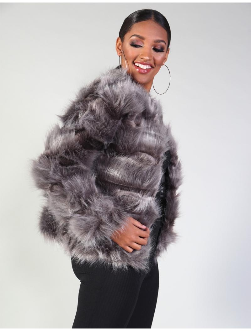 dark grey fur jacket