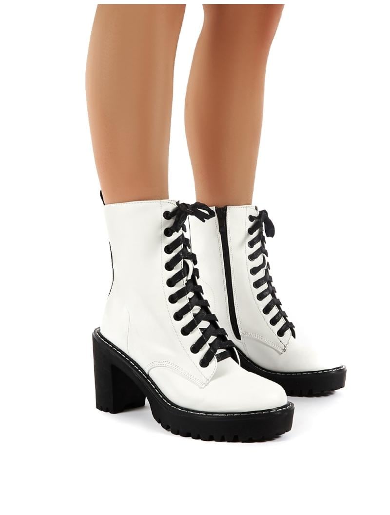 Public Desire Synthetic Fearne White Lace Up Chunky Heeled Ankle Boots -  Lyst