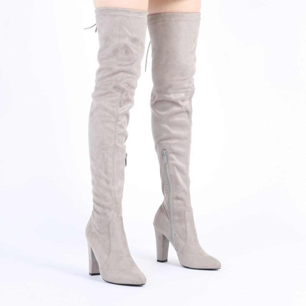 public desire over the knee boots in light grey light grey suede over the knee boots
