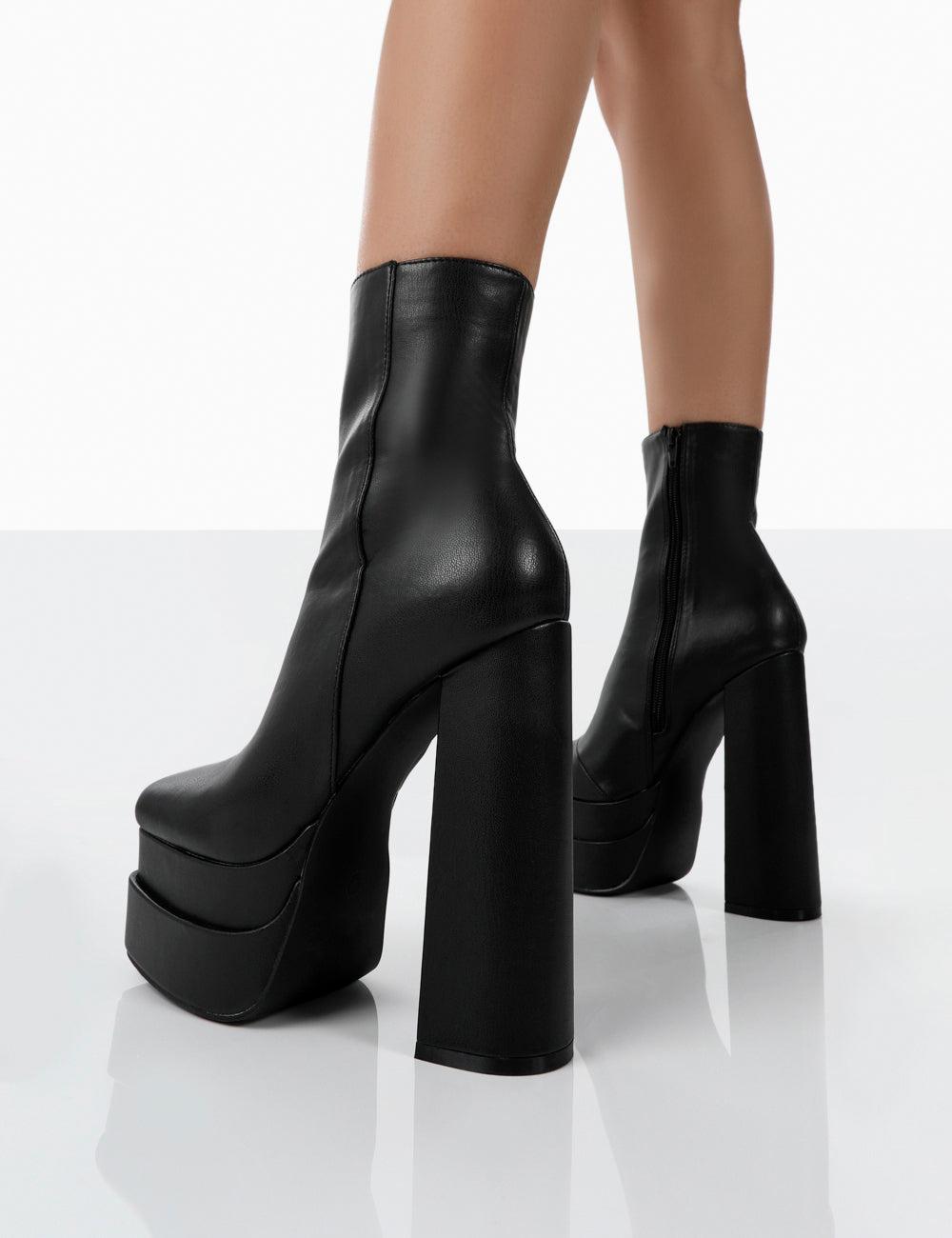 Public Desire Supine Black Pu Chunky Platform High Heeled Block Ankle Boots  | Lyst