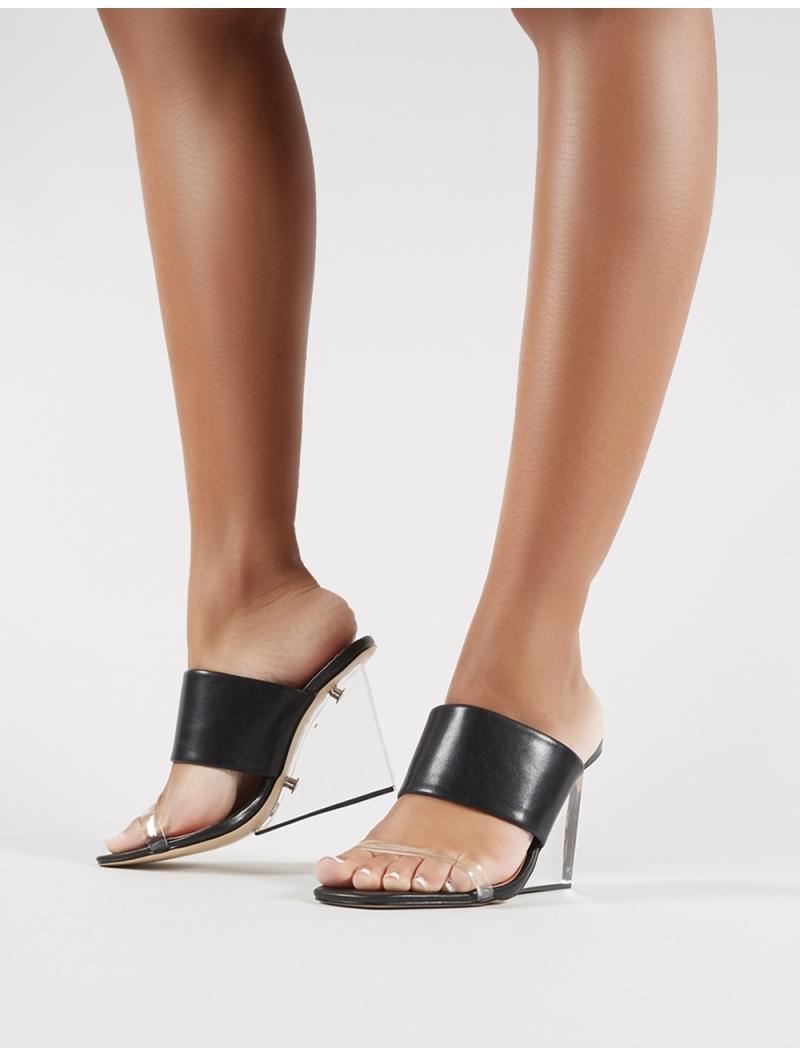 Public Desire Synthetic Shania Perspex Wedge Heeled Mules In Black - Lyst