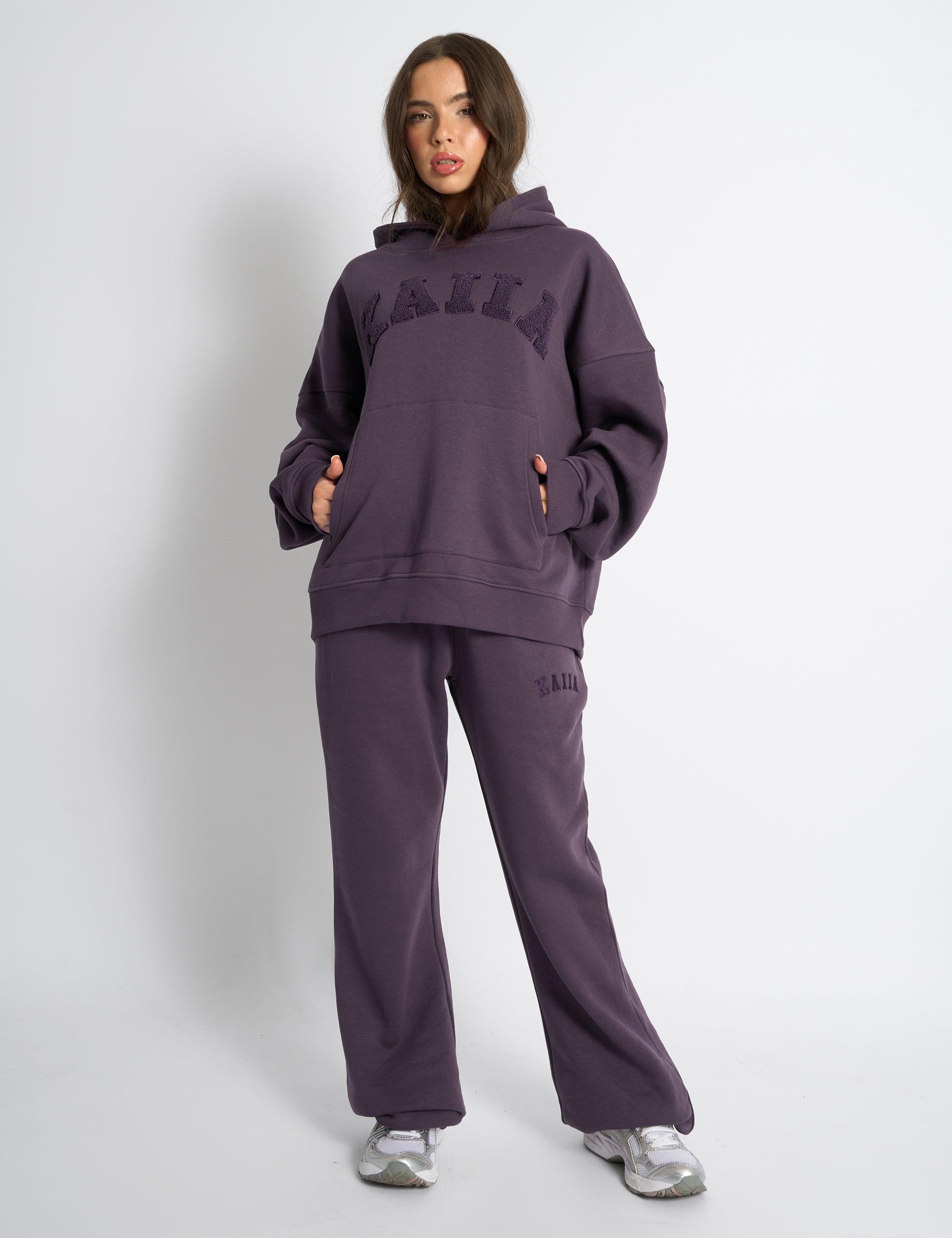 Public Desire Kaiia Logo Wide Leg Joggers Deep Purple Lyst UK