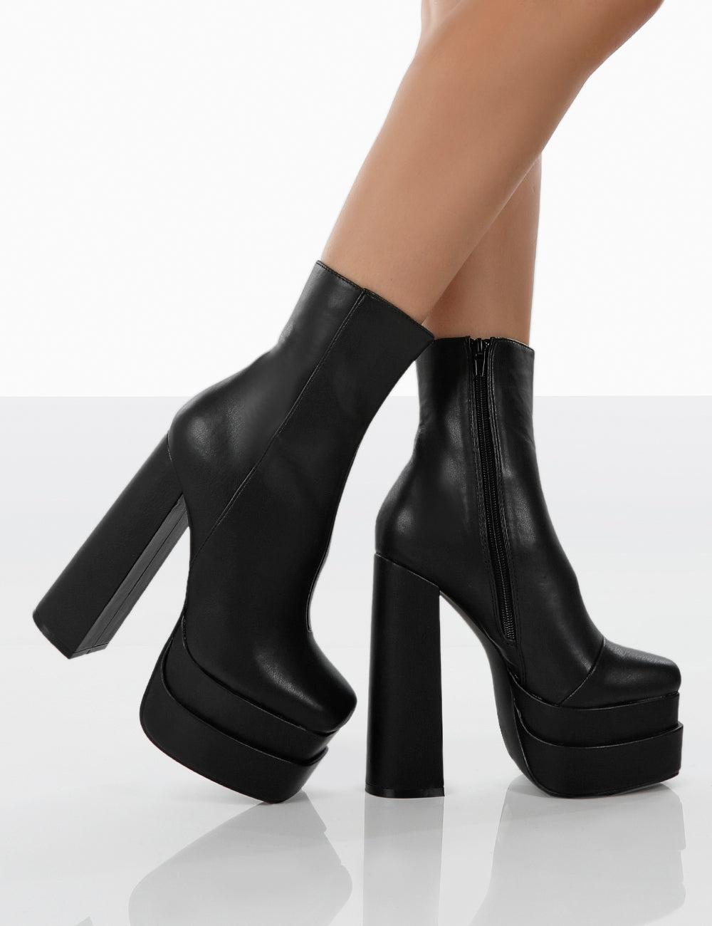 Public Desire Supine Black Pu Chunky Platform High Heeled Block Ankle Boots  | Lyst UK