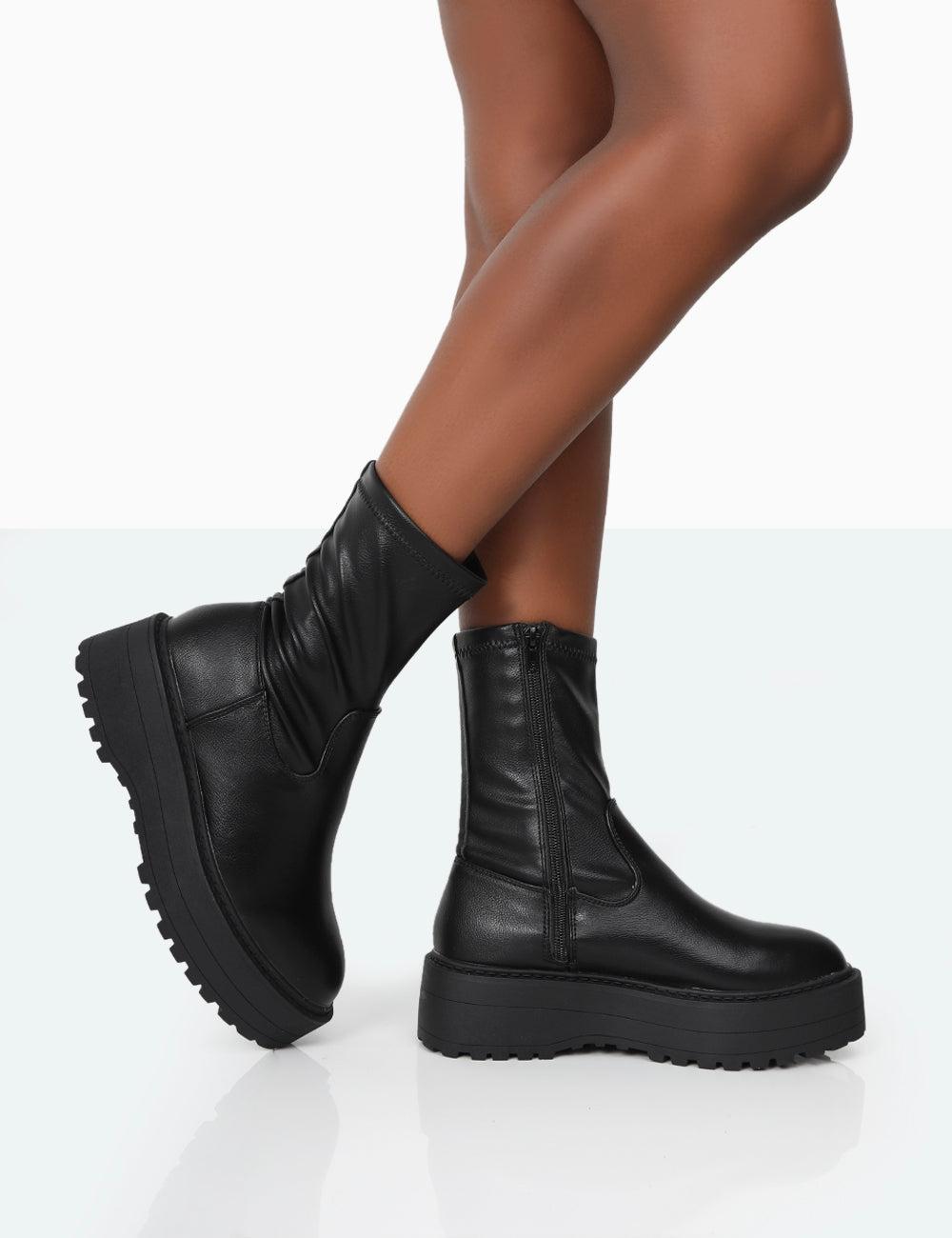Public Desire Auden Black Pu Chunky Sole Ankle Boots | Lyst