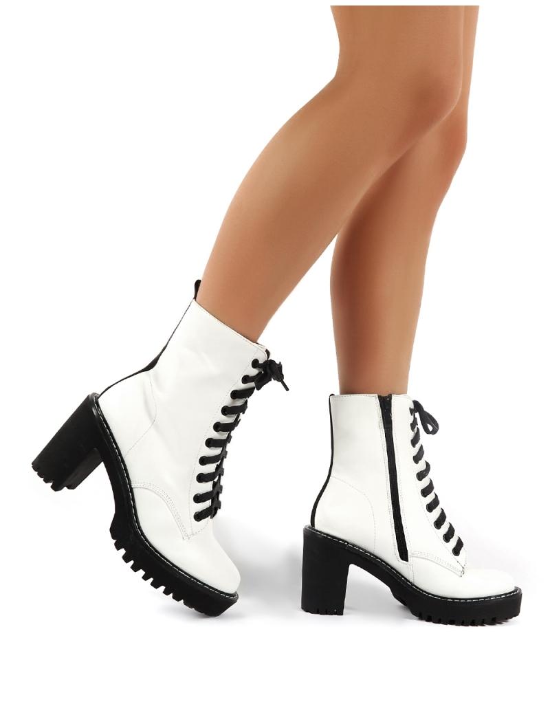 white heeled booties