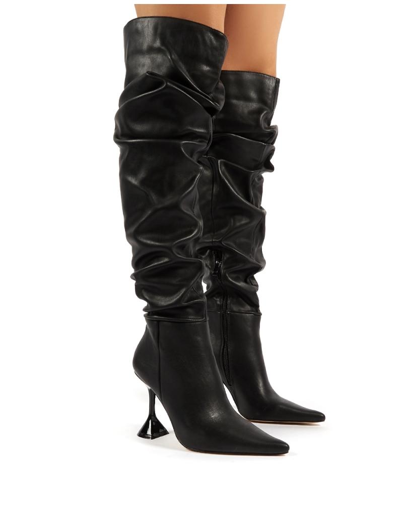 Public Desire Synthetic Adalee Black Pu Statement Heeled Slouch Over ...