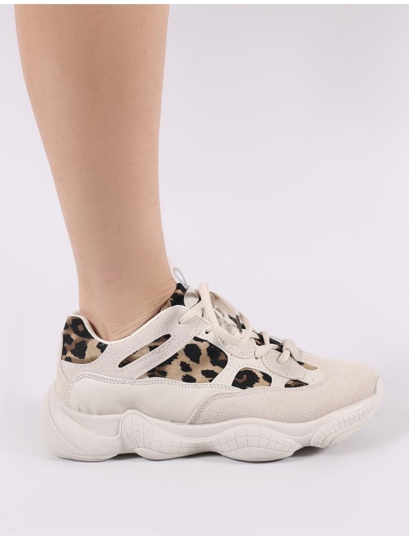 white chunky trainers with leopard print