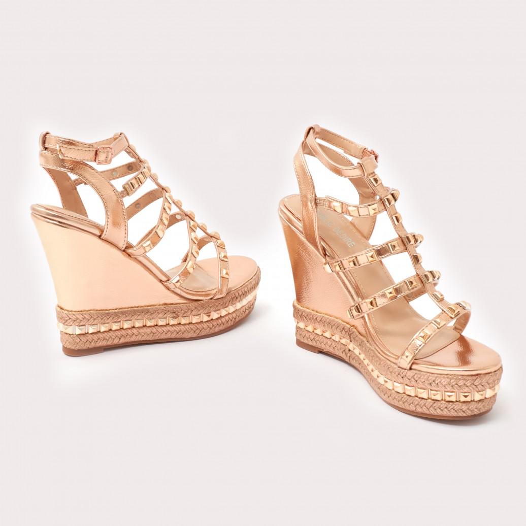 rose gold studded wedges