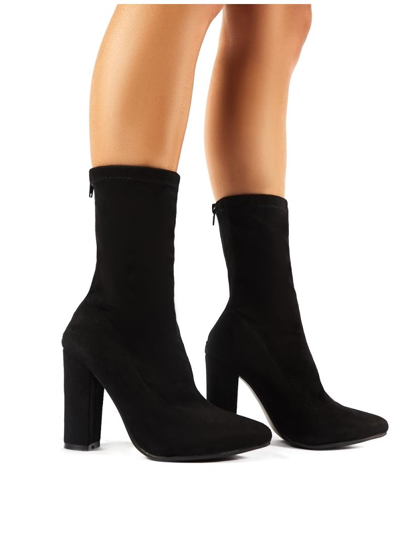 Public Desire Montreal Sock Fit Ankle Boots In Black Faux Suede - Lyst