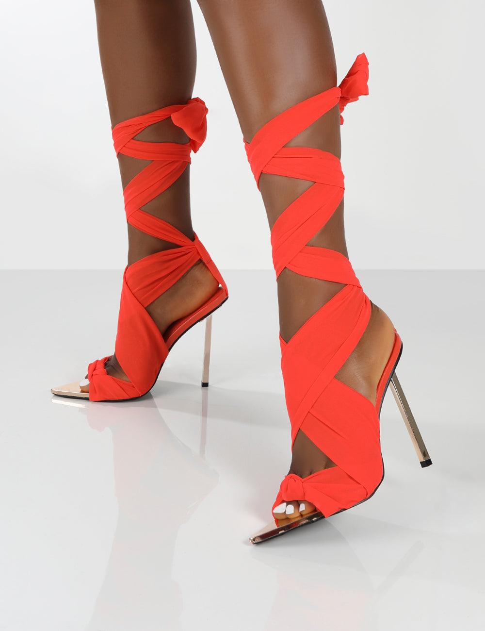 Pale Pink Satin Ribbon Tie Heels | New Look