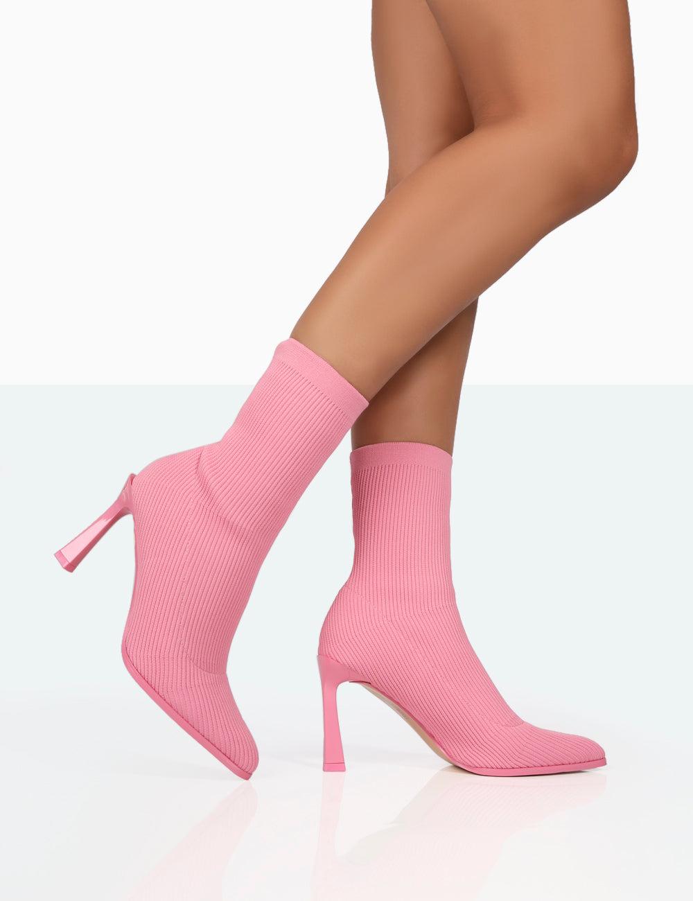 Public Desire Farah Pink Knitted Pointed Toe Stiletto Heel Ankle Sock Boots  | Lyst