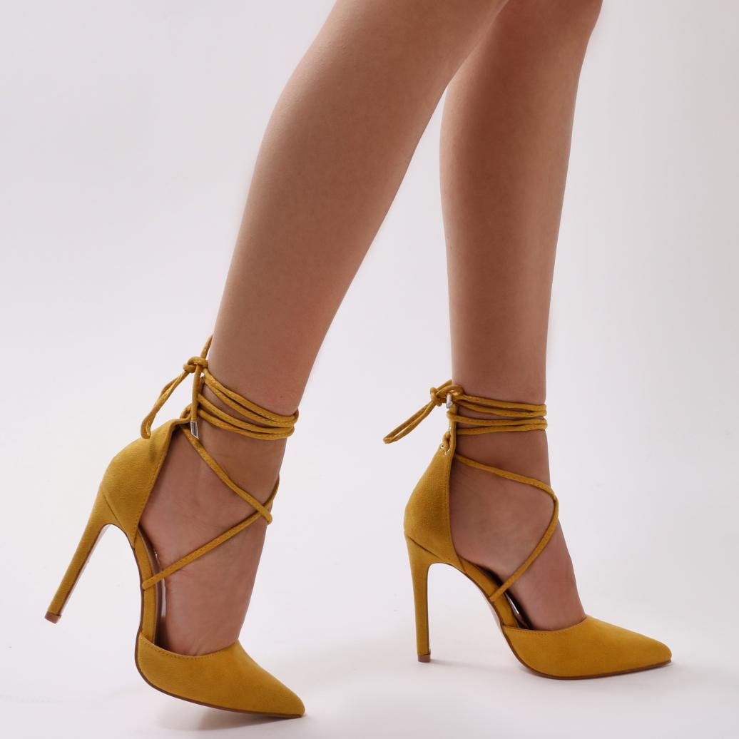 Public Desire Aries Lace Up D'orsay Stiletto Court Heels In Mustard ...