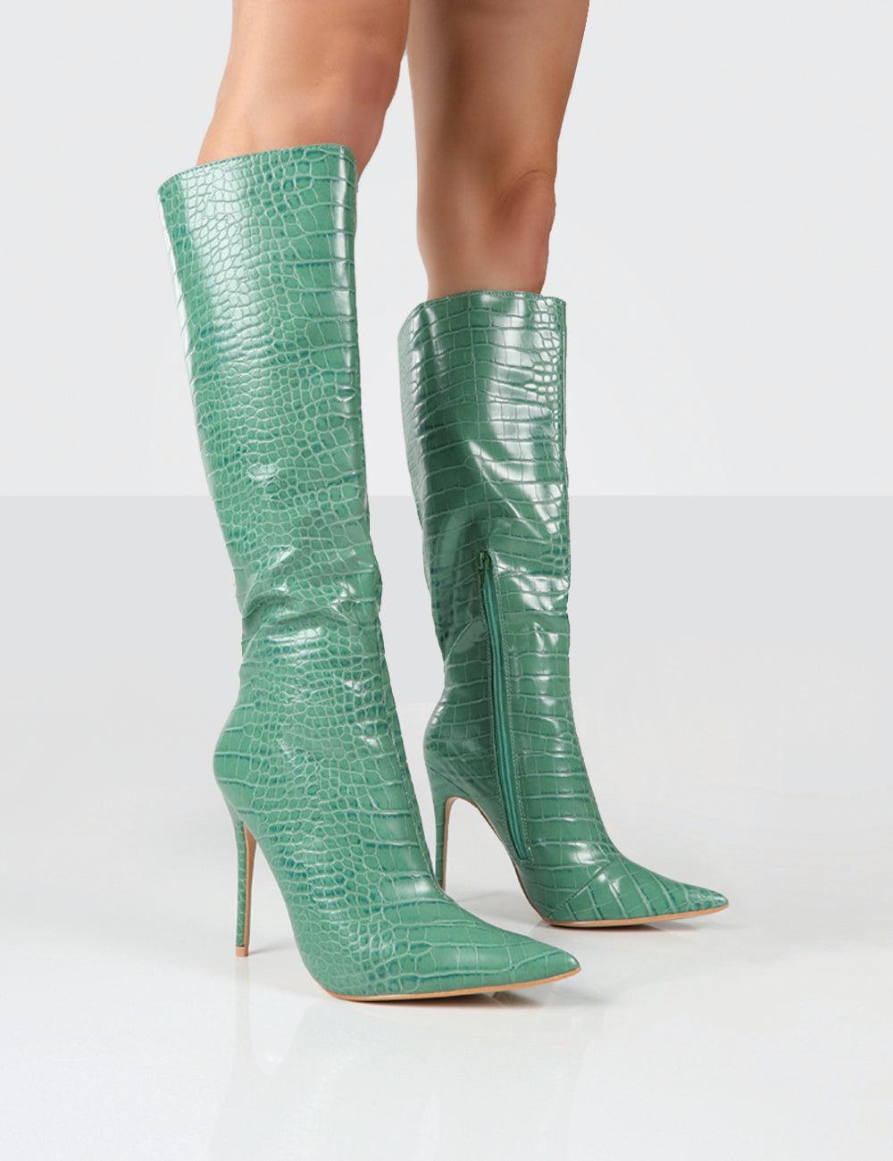 green croc knee high boots