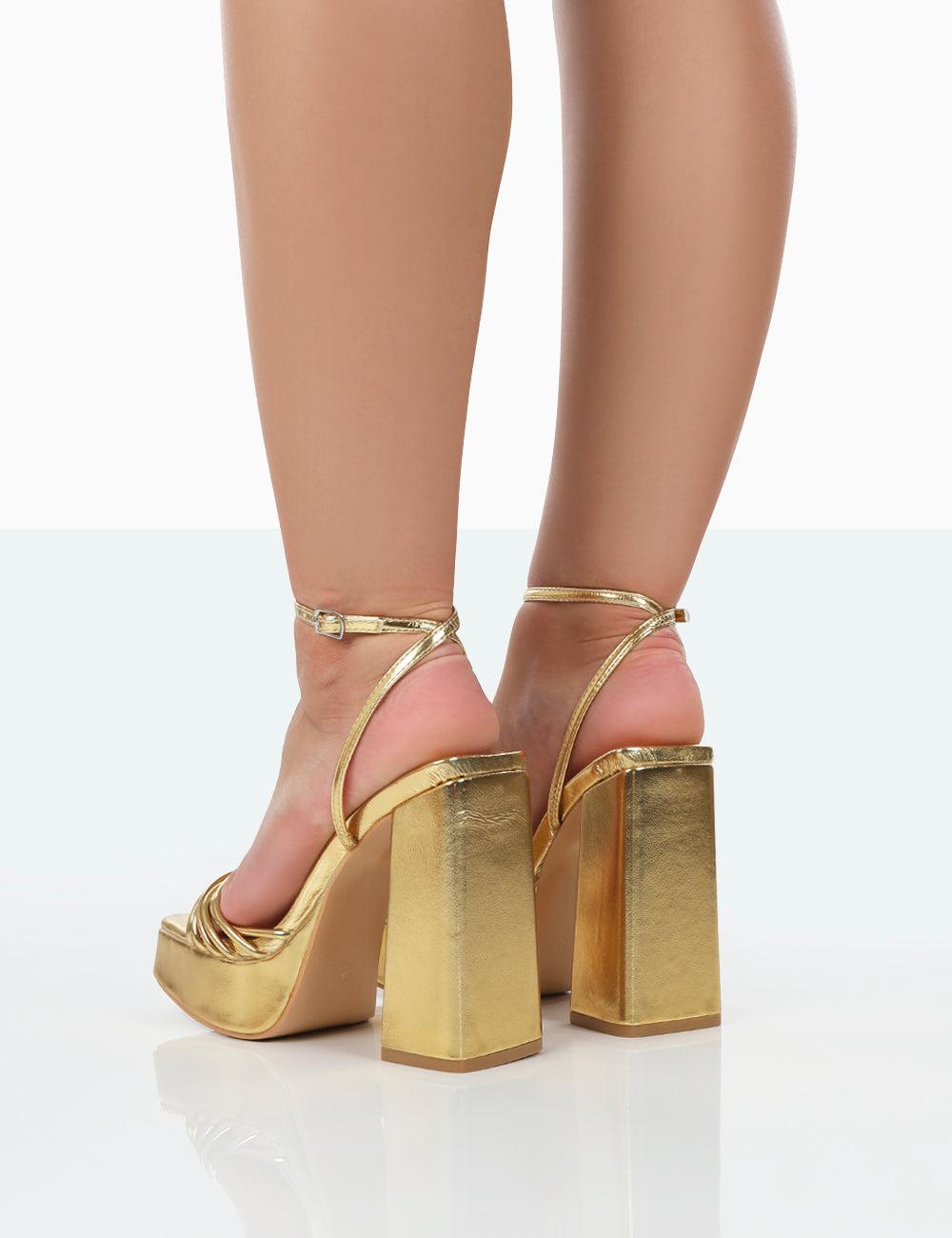 Gold Metallic Ankle Chain Prom Shoes Strappy High Heel Sandals|FSJshoes