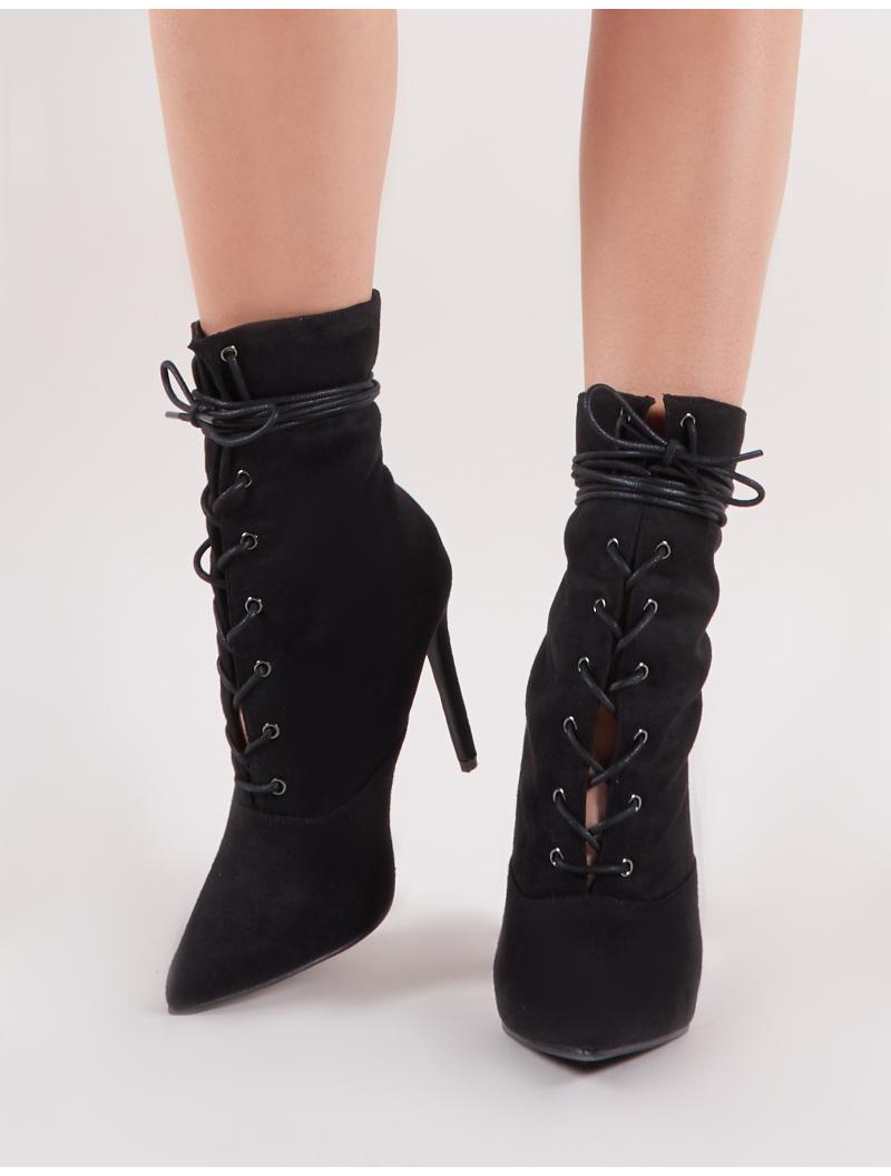 Public Desire Spectrum Lace Up Ankle Boots In Black Faux Suede - Lyst