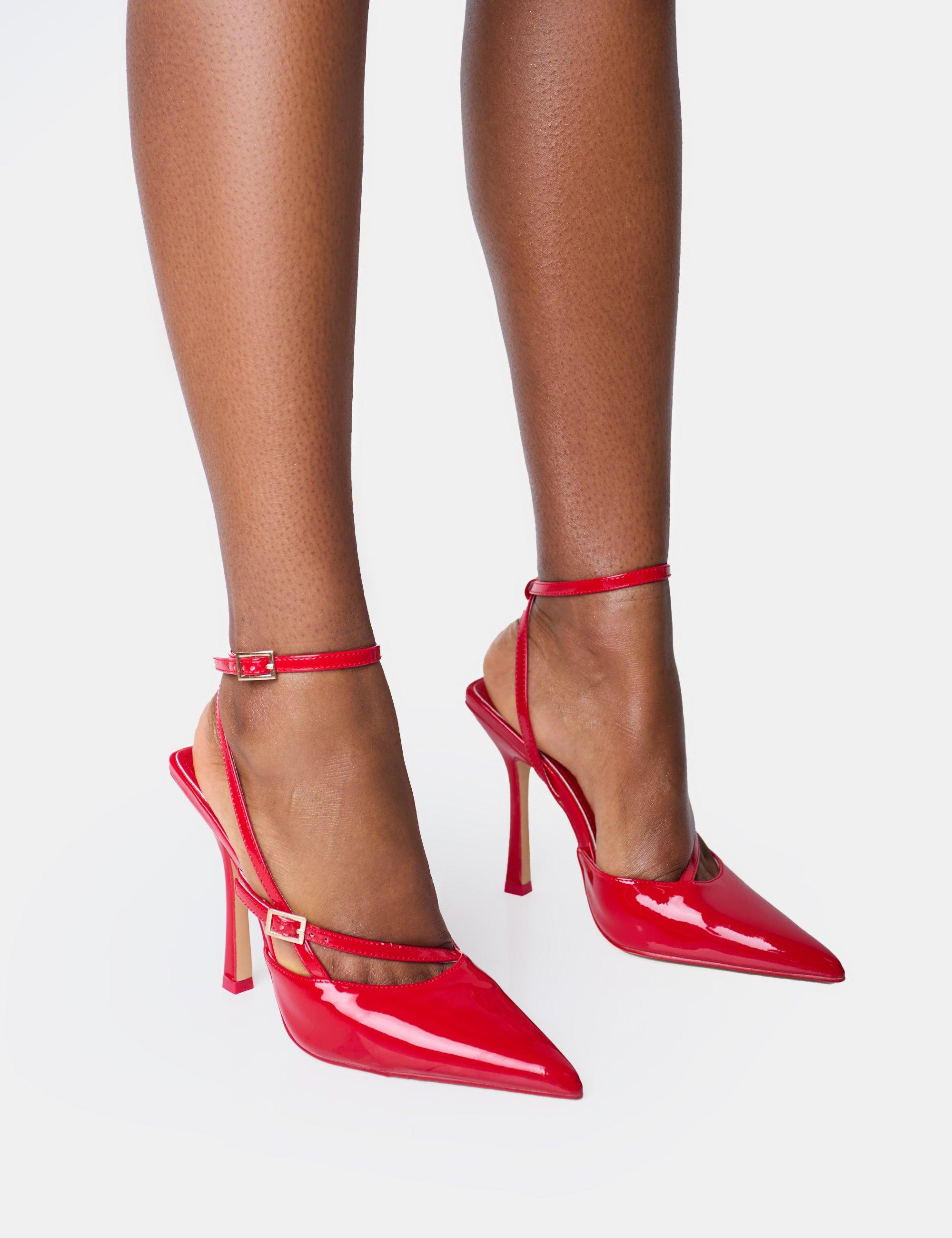 Public Desire Idol Red Patent Buckle Strappy Detail Stiletto Court High Heels Lyst UK