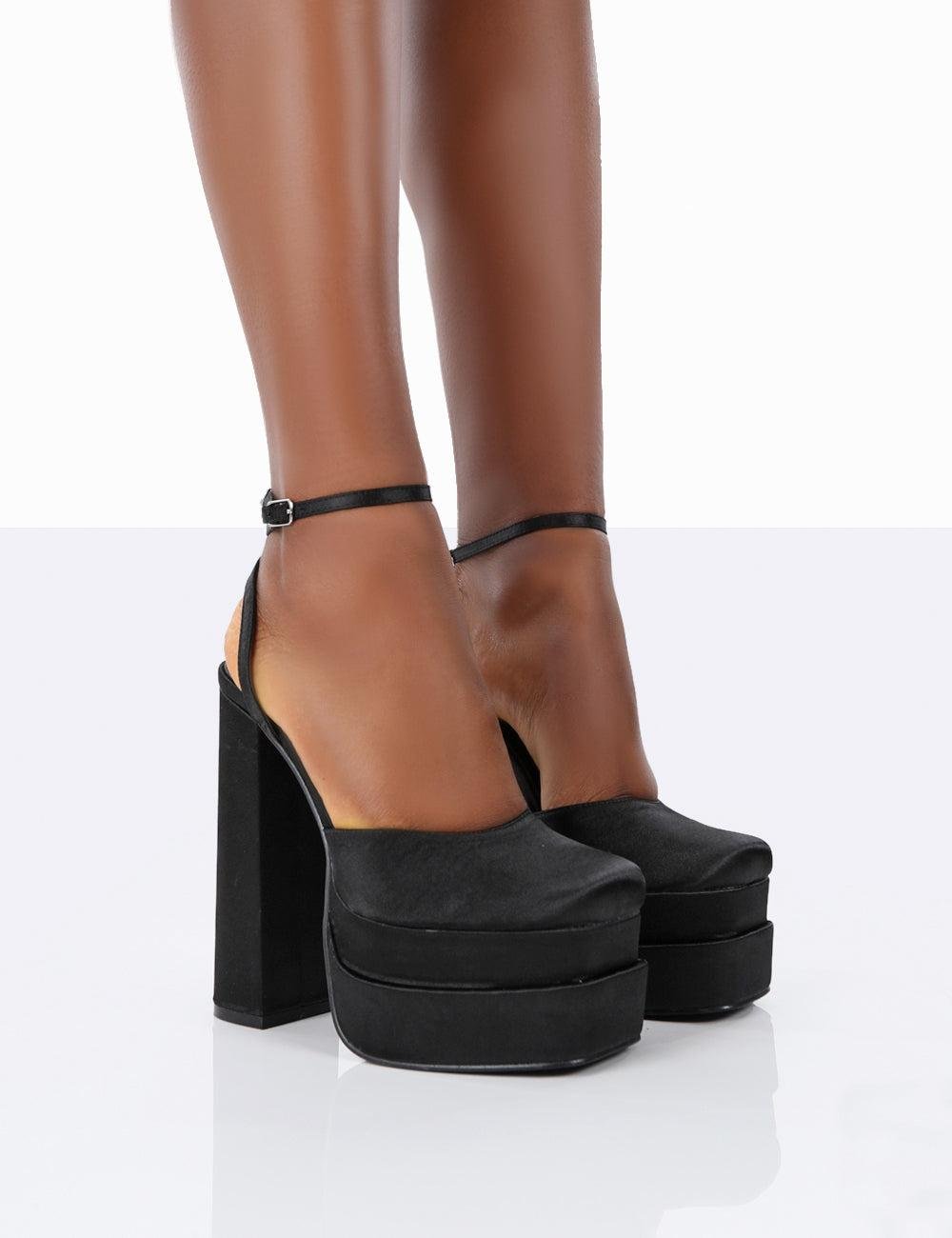 Public Desire Moonchild Black Satin Closed Toe Statement Platform Block