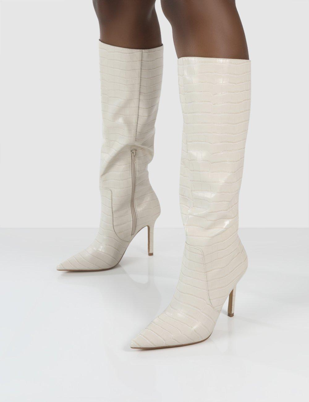 cream croc boots