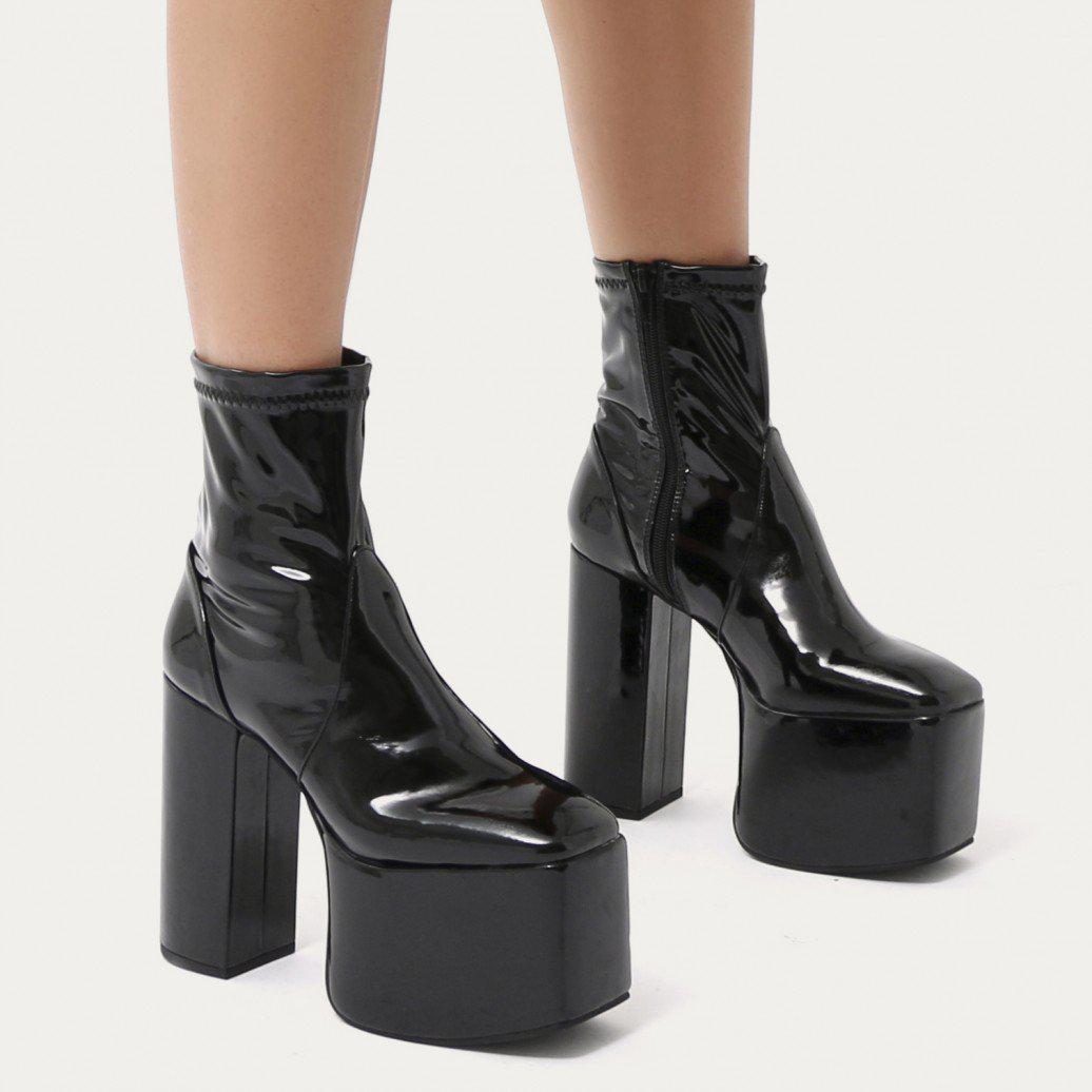 Public Desire Mayhem Extreme Platform Ankle Boots In Black Patent | Lyst