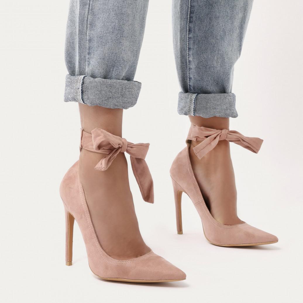 blush pink suede court shoes