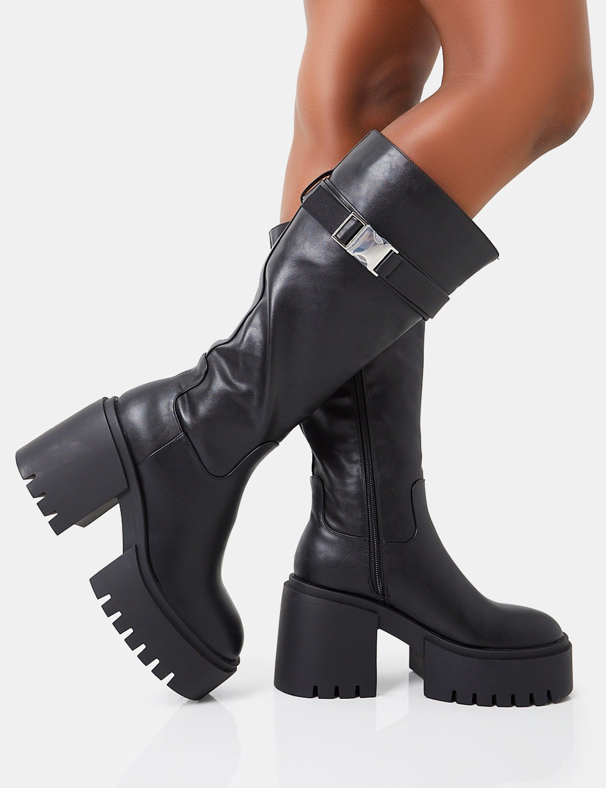 HDEUOLM Women's Knee High Boots - Chunky Block Heel, Square Toe, Slip-On With Zipper - View #7