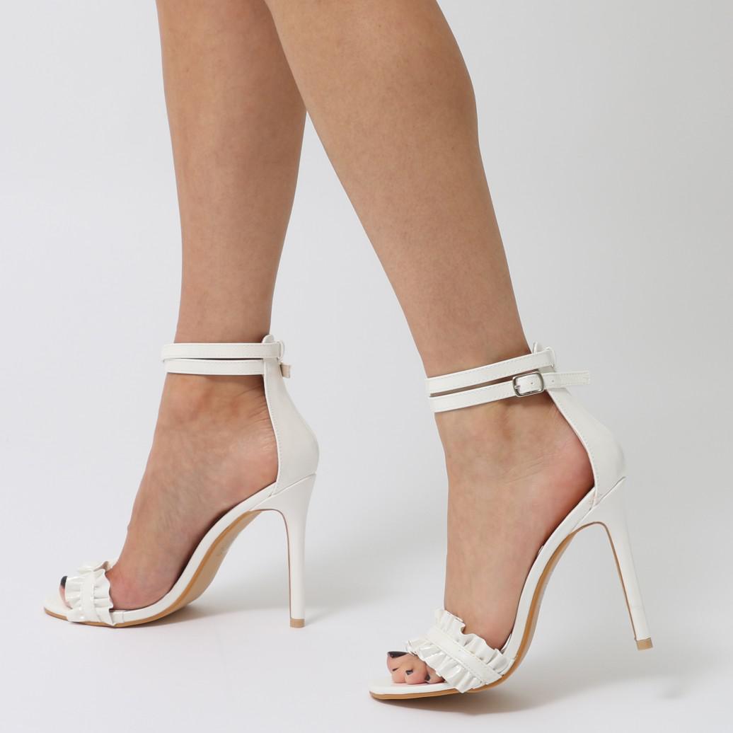 Public Desire Synthetic Phoenix Barely There Ruffle Stiletto High Heels In White Patent - Lyst