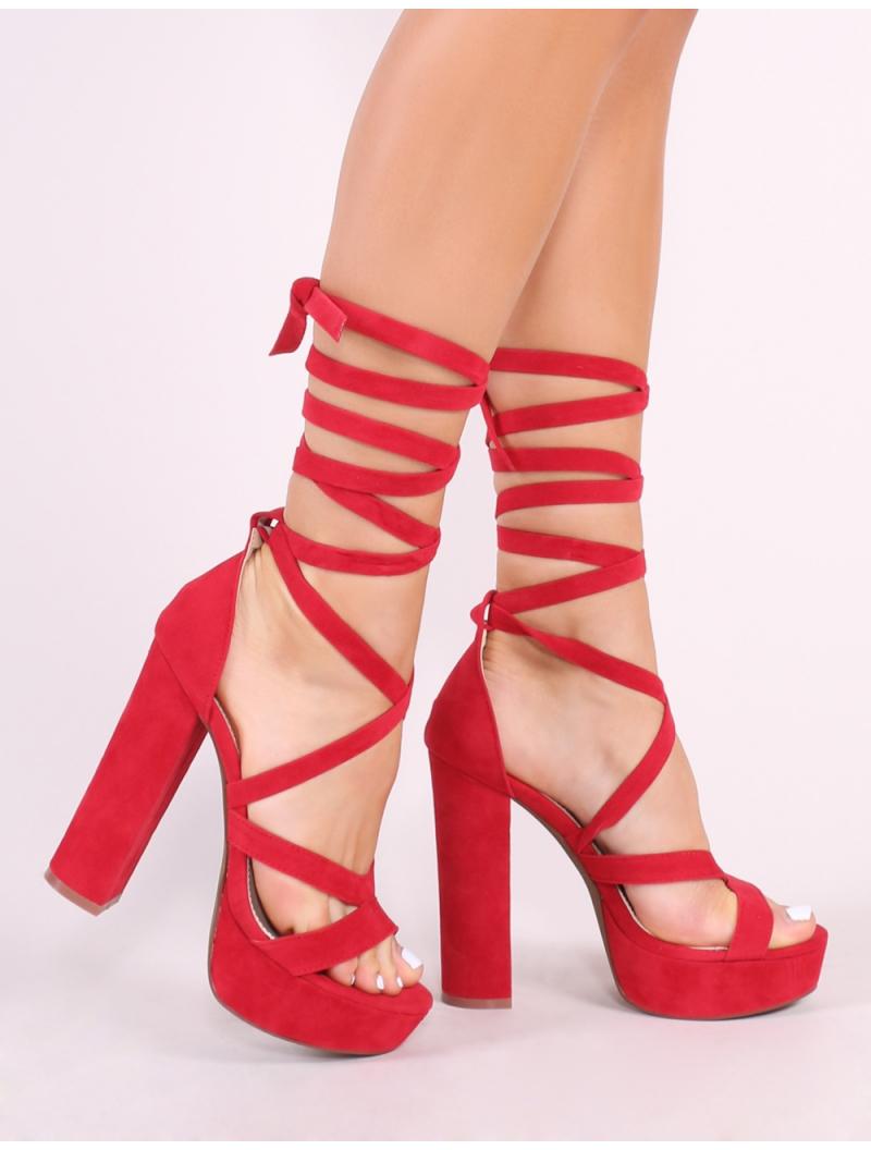 public desire red lace up heels