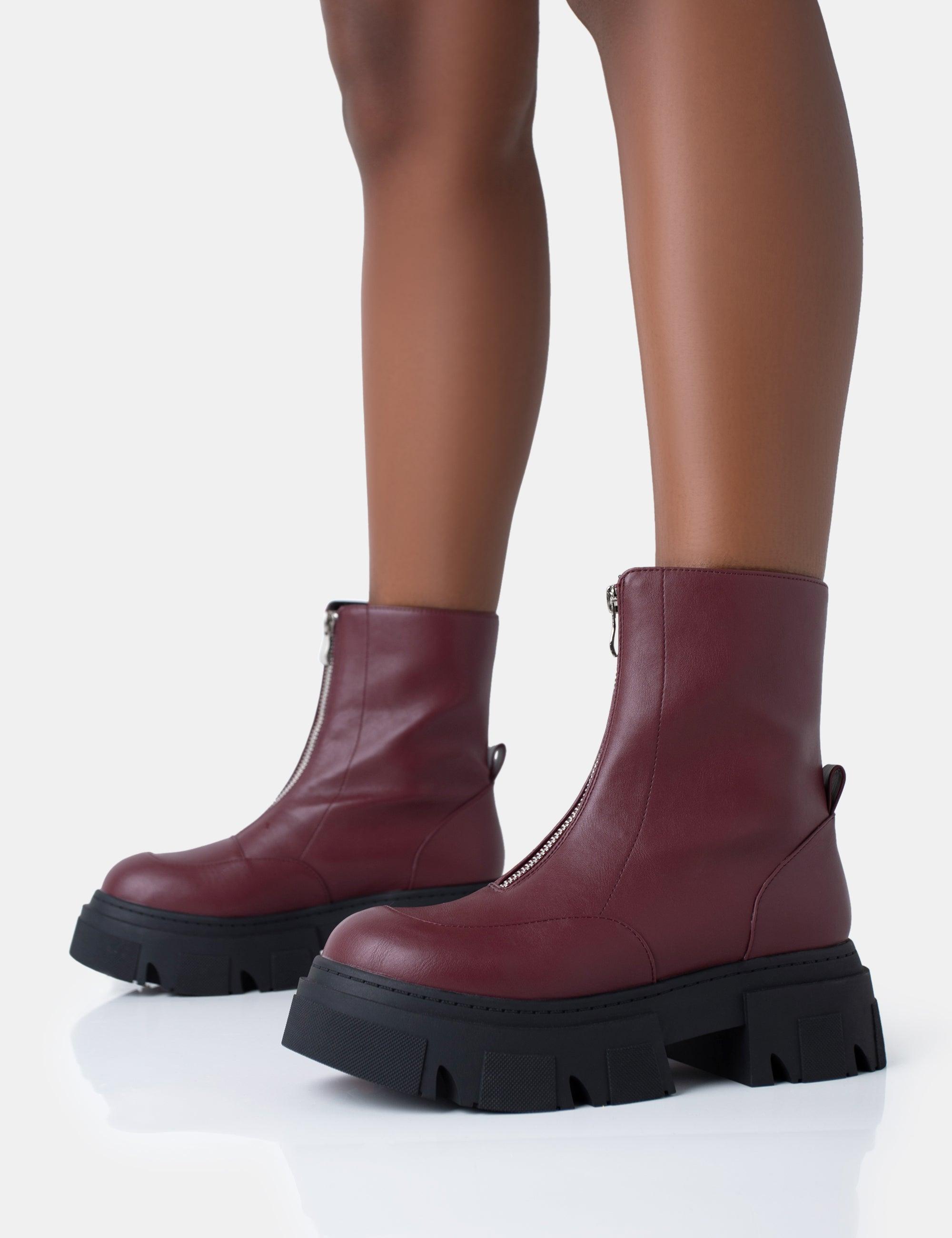 Burgundy chunky hotsell boots