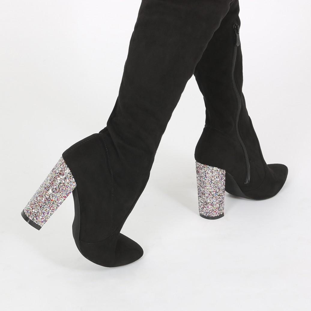 black boots with sparkle heel