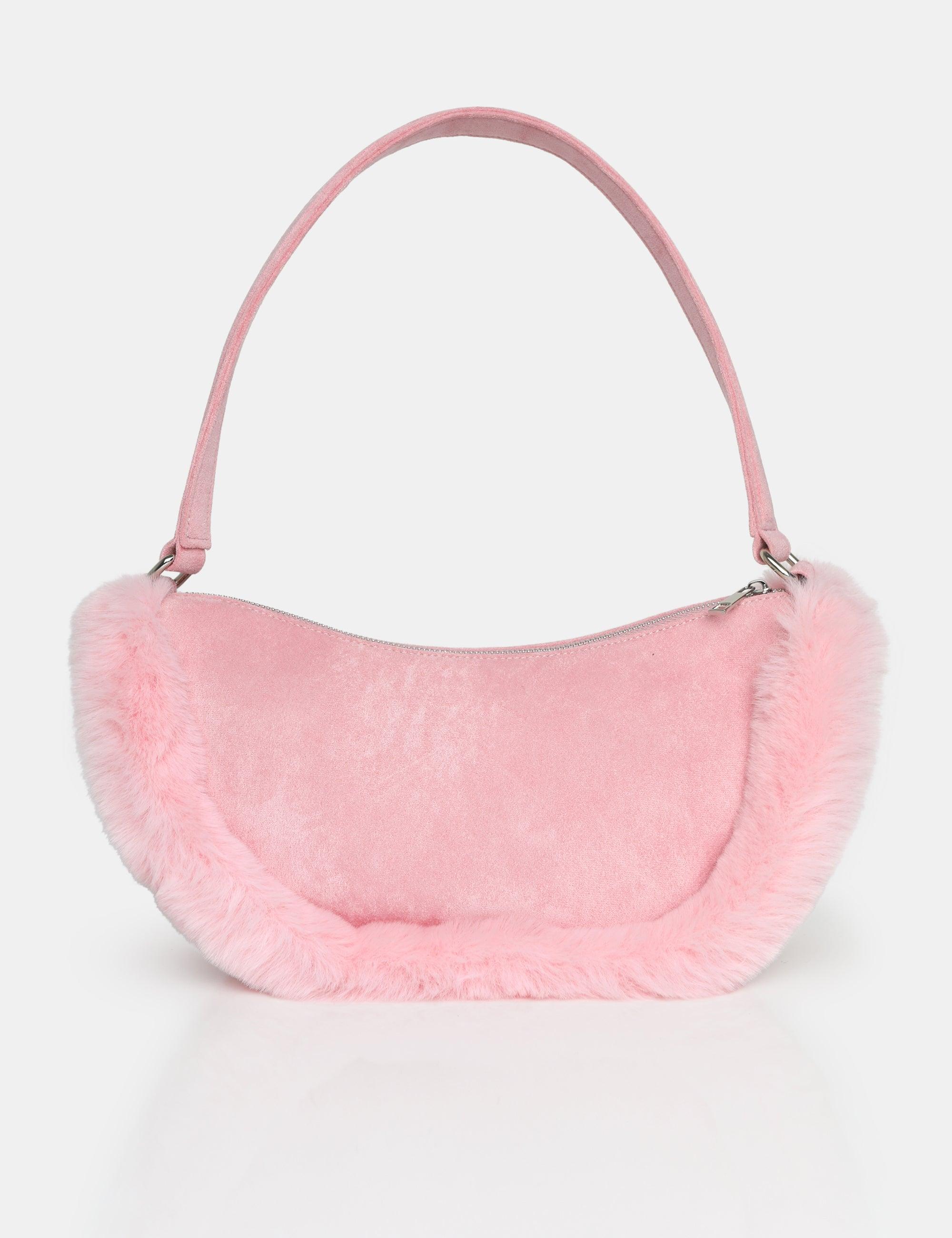 Public Desire The Kinley Pink Suede Faux Fur Shoulder Bag | Lyst