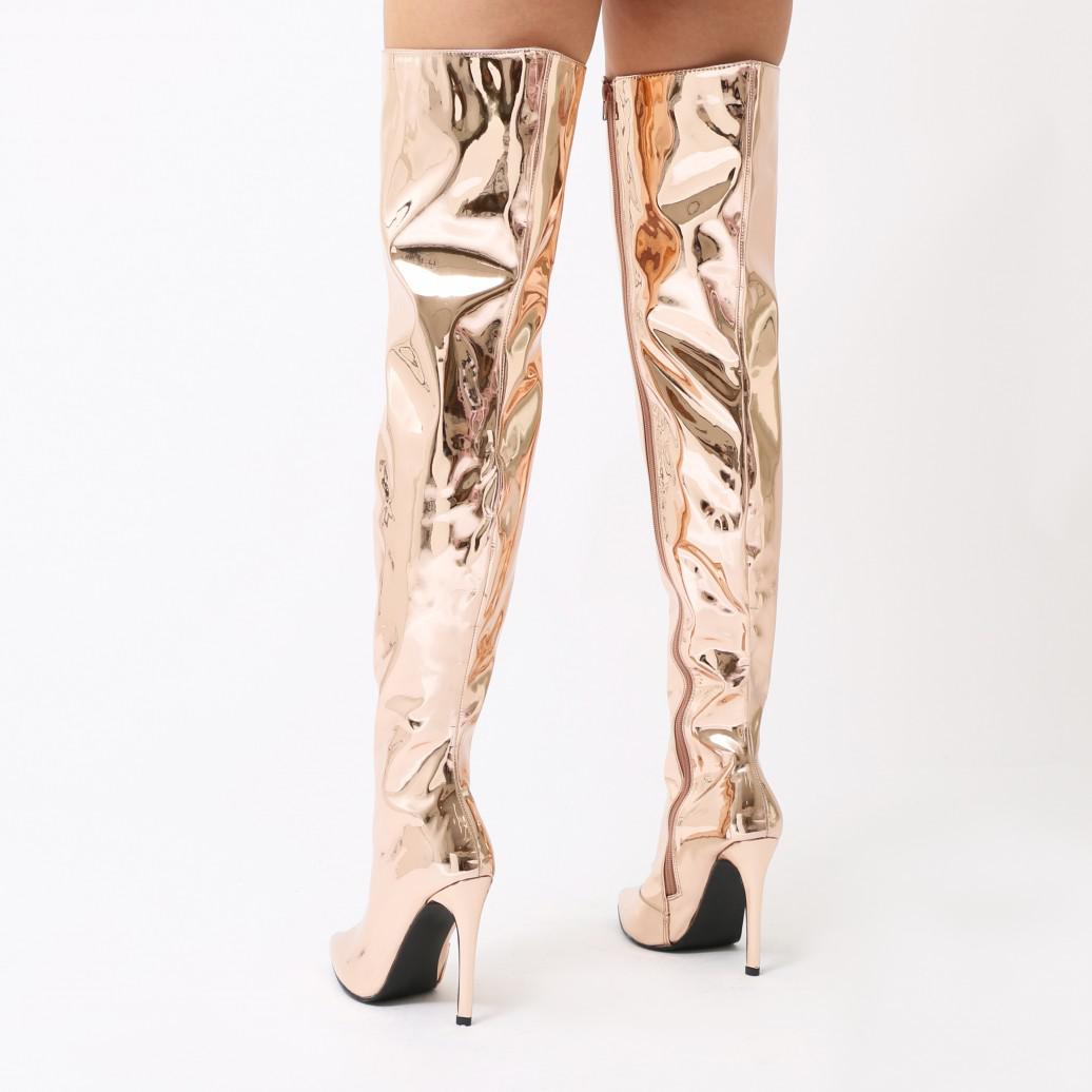 rose gold metallic thigh high boots